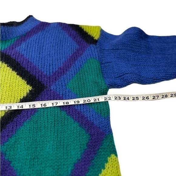 Mohair Blend Colorful Fuzzy Diamond Print Long Tunic Sweater 80s 90s - Picture 5 of 12